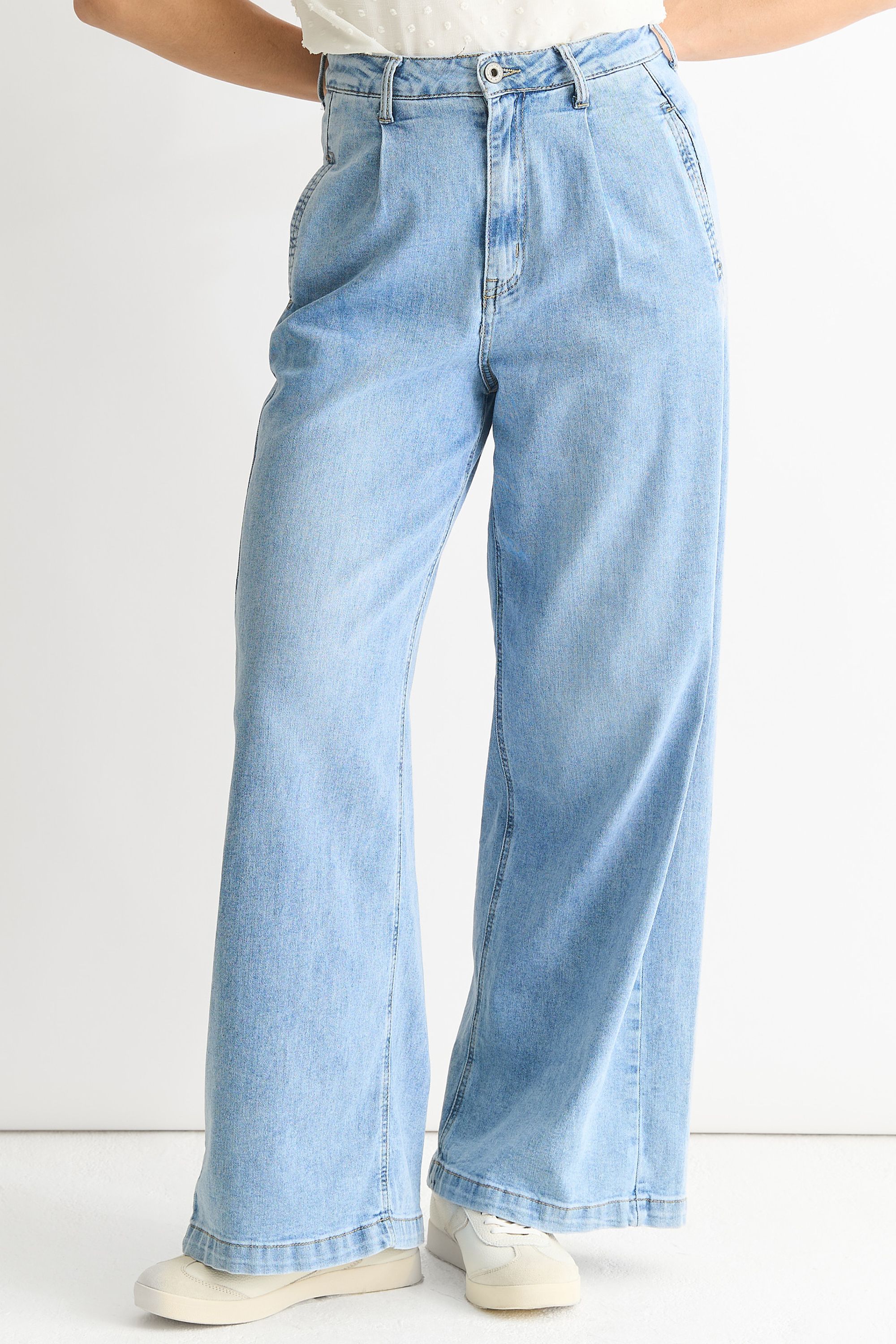 Gini London Mid Wash Blue Denim Wide Leg Jeans