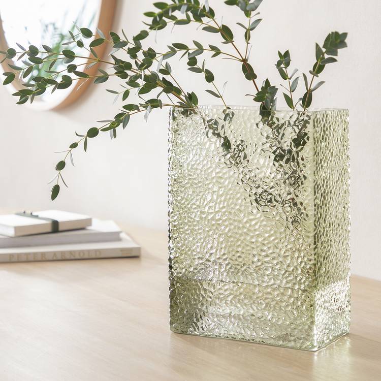 Habitat Hammered Rectangular Glass Vase - Green