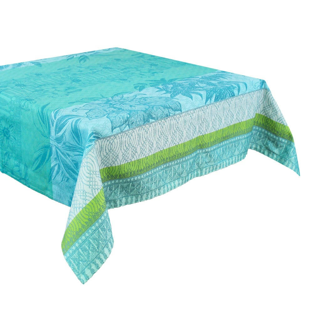 MILLE ALOCASIAS ATOLL - Nappe carrée  pur coton vert 155x155 cm