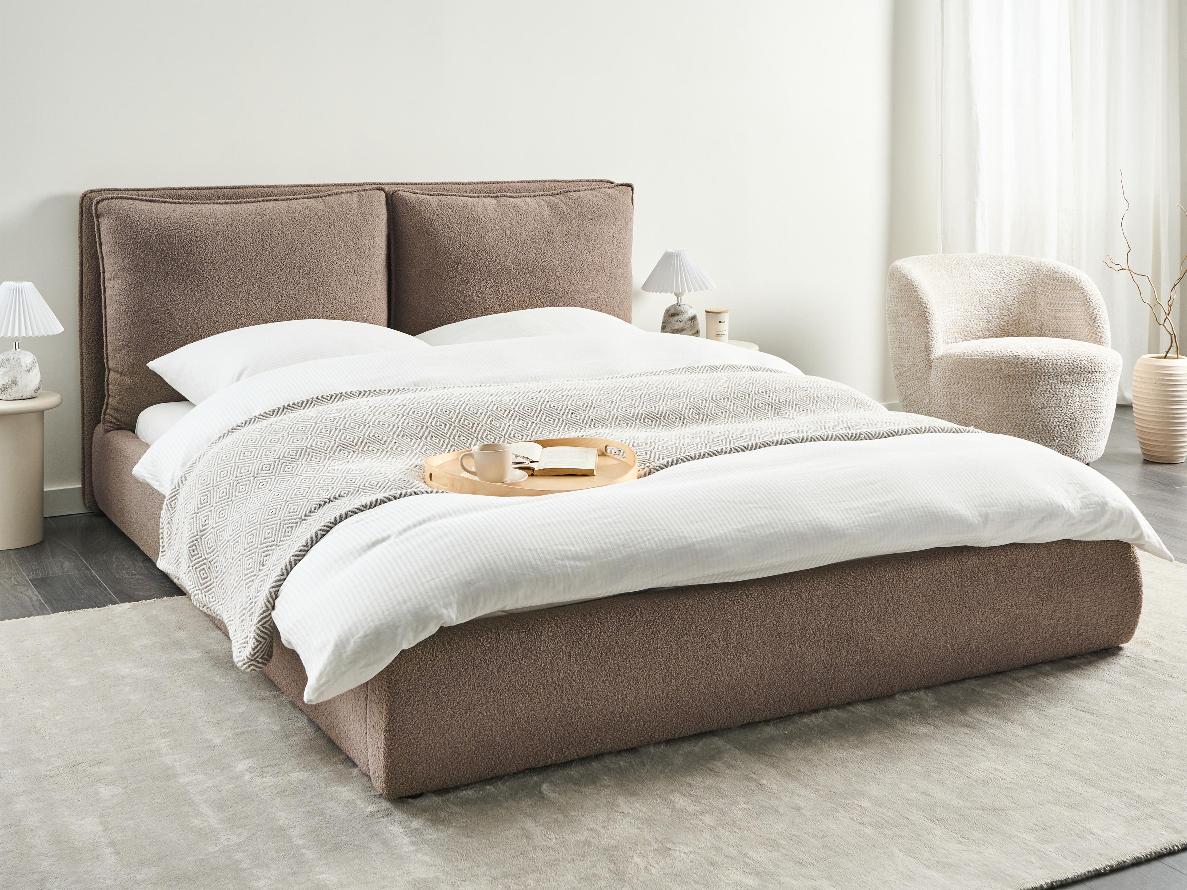 Bed Boucle BAJONNA 160 x 200 cm (EU King Size) Brown