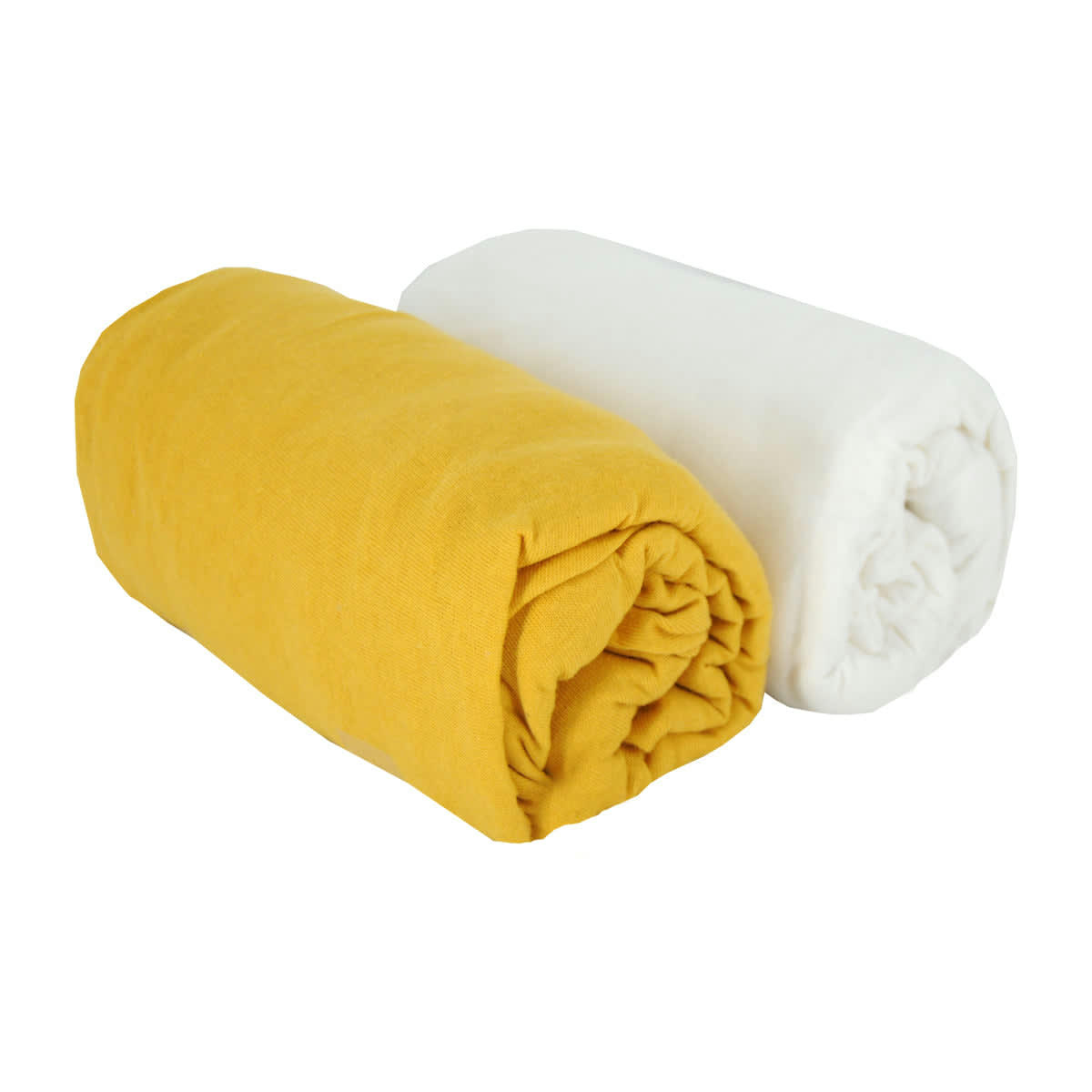 - Lot de 2 draps housse bébé en coton jaune et blanc 60x120cm