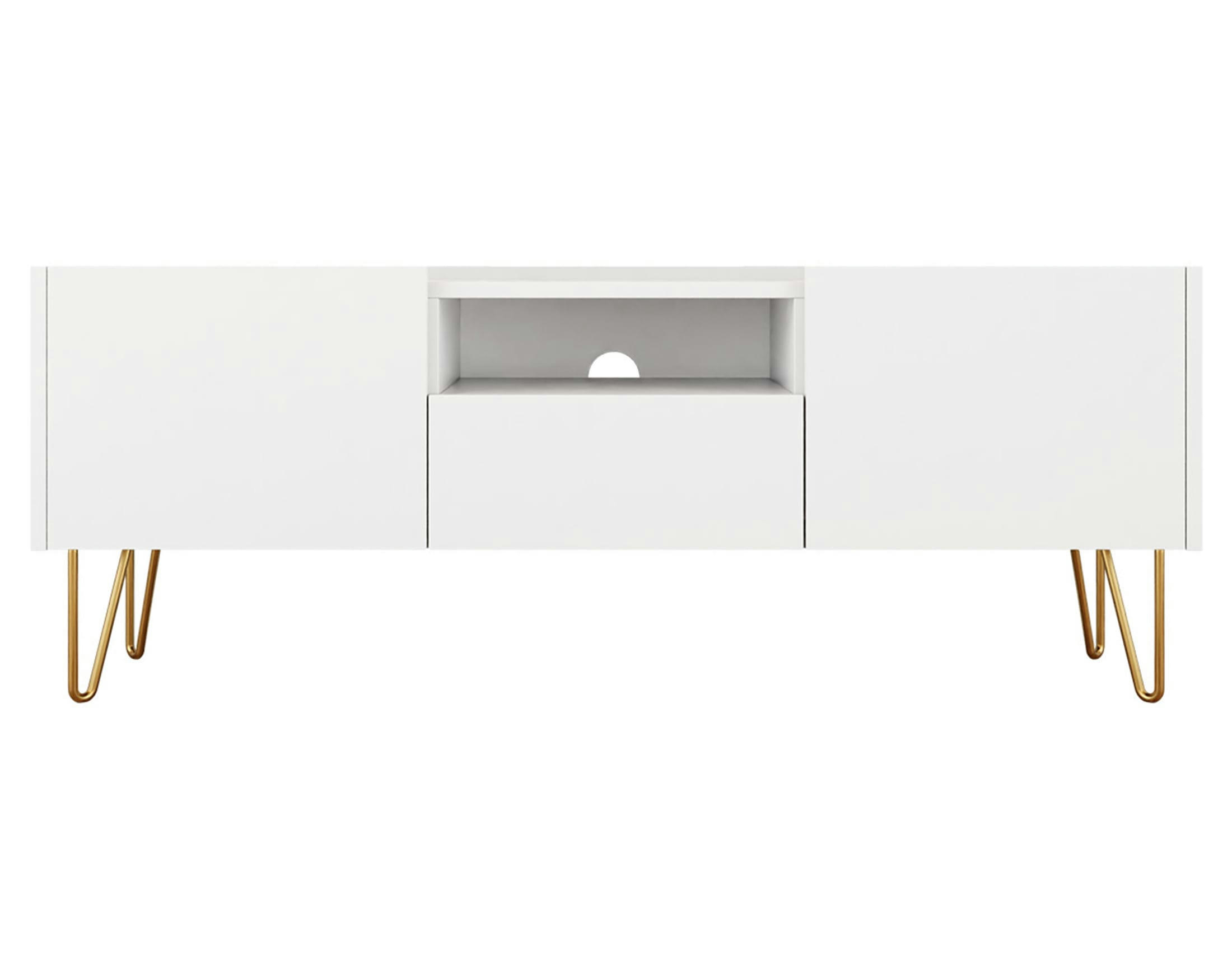 CALI - Meuble TV style contemporain 144 cm blanc / doré