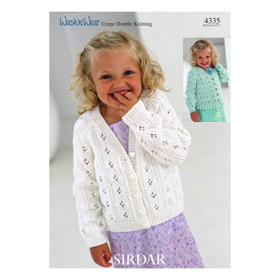 Sirdar Wash 'n' Wear Double Crepe DK Girls' Cardigans Digital Pattern 4335