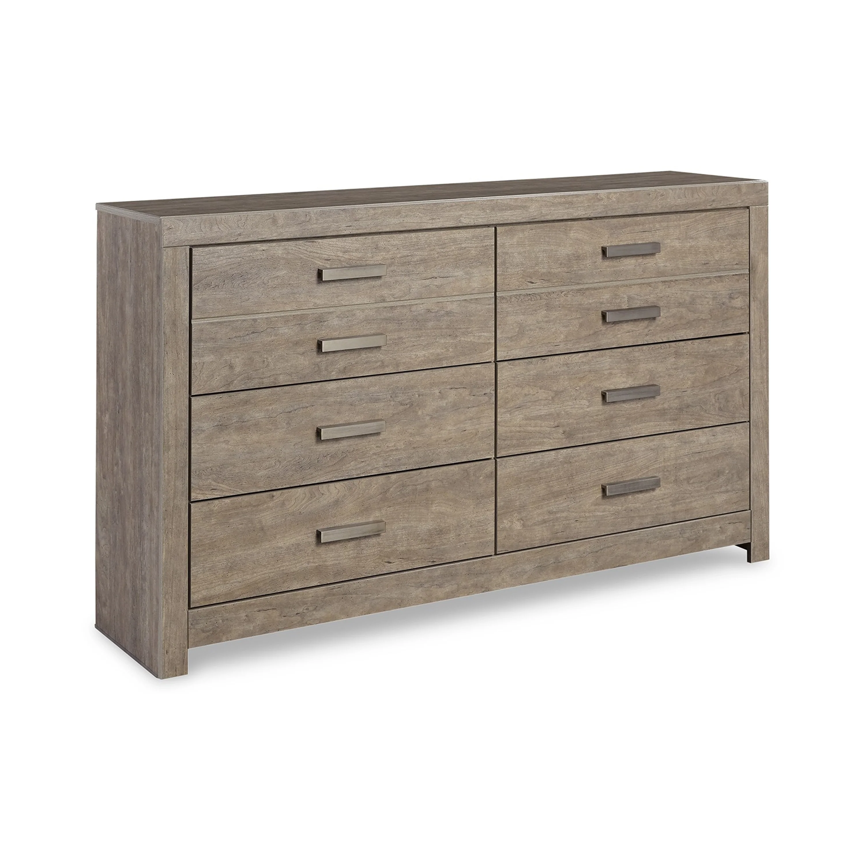 Kulv 62 Inch Dresser, 6 Storage Drawers, Modern Taupe Gray Laminate