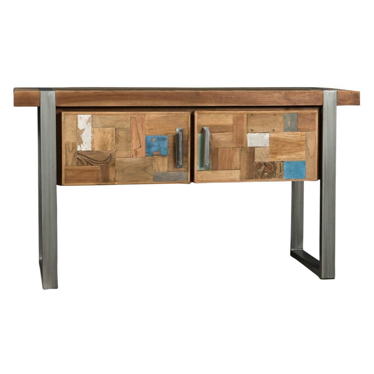 - Meuble double de salle de bain en teck recyclé et métal L140cm