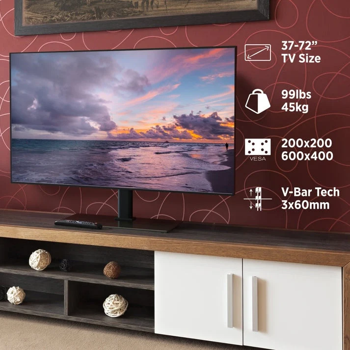 ProMounts Premium Universal Swivel Tabletop TV Stand for 37-72 Inch with Tempered Glass Base up to 99lbs