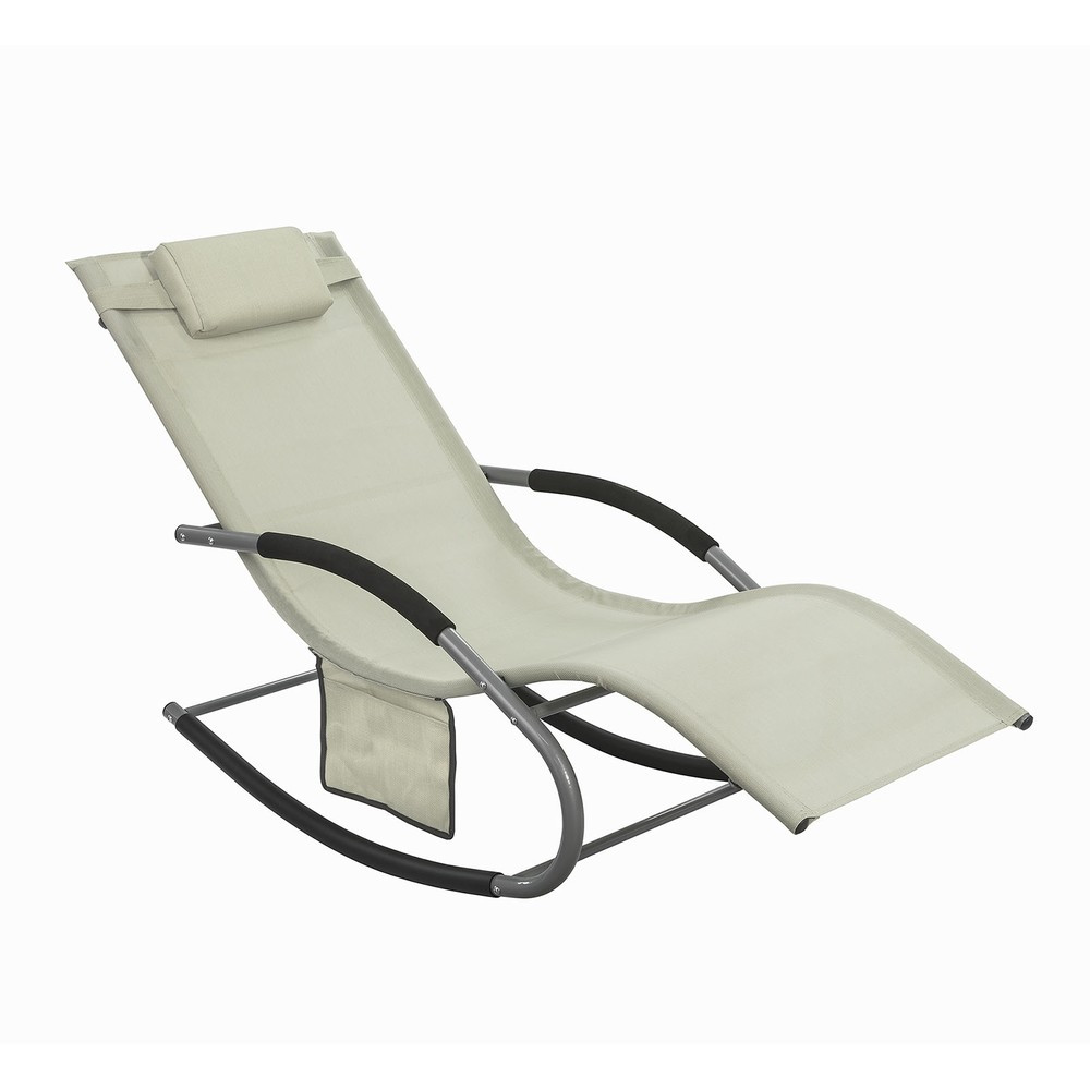 SoBuy Fotel ogrodowy bujany Beż 150x63x87cm Nowoczesny OGS28-MI