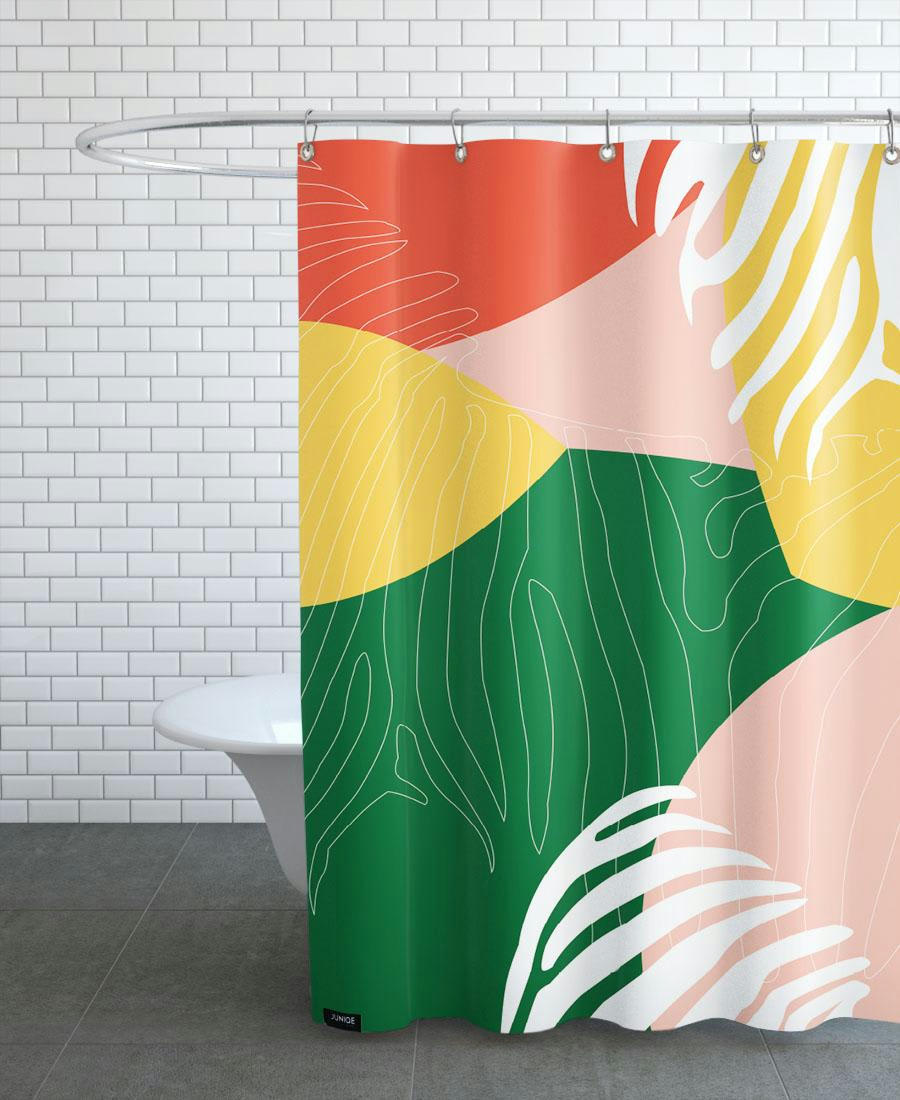 JUNGLE ORANGE - Rideau de douche en polyester en jaune & rouge 150x200