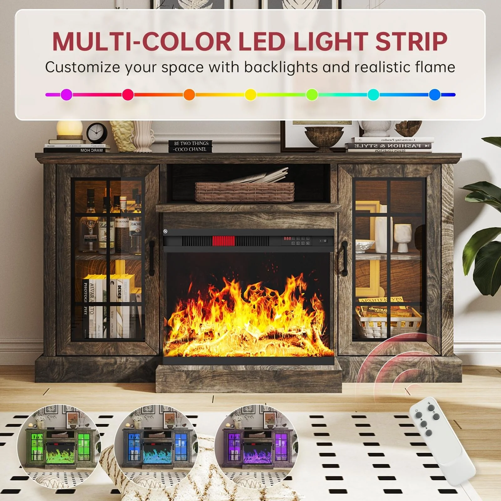 59'' Fireplace TV Stand with 3-Sided Glass Electric Fireplace