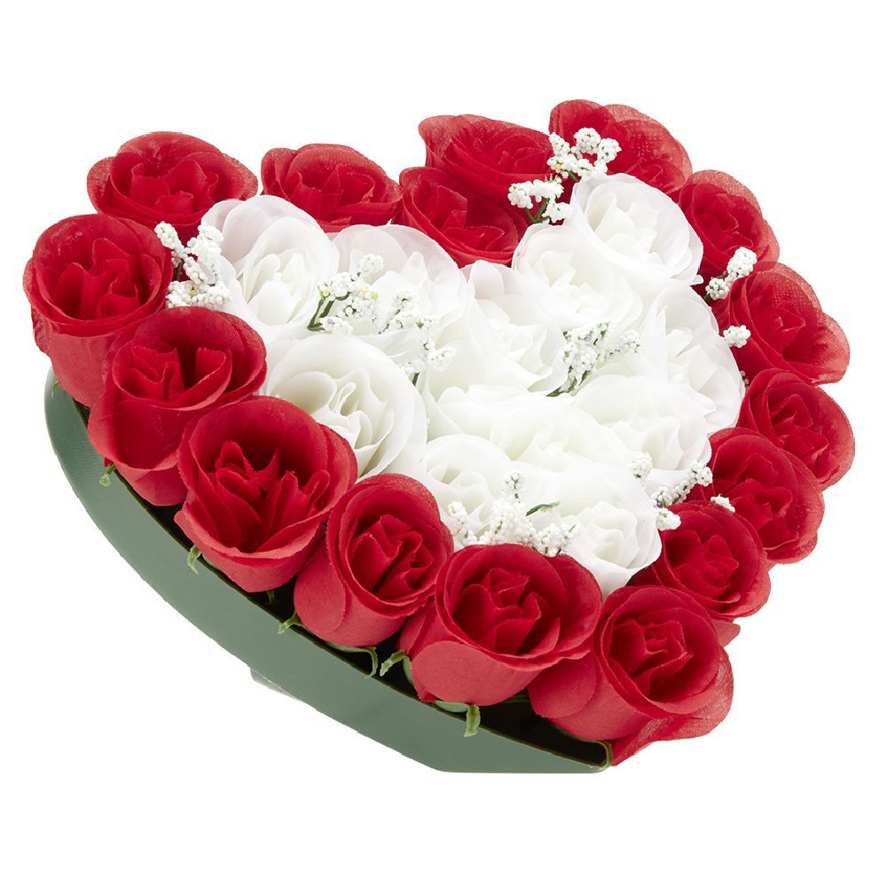 Coussin Oeillet artificiel forme coeur rouge et blanc 26 têtes