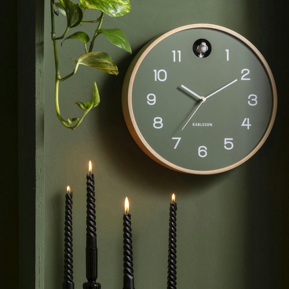 NATURAL CUCKOO - Horloge murale ronde D31,5cm vert