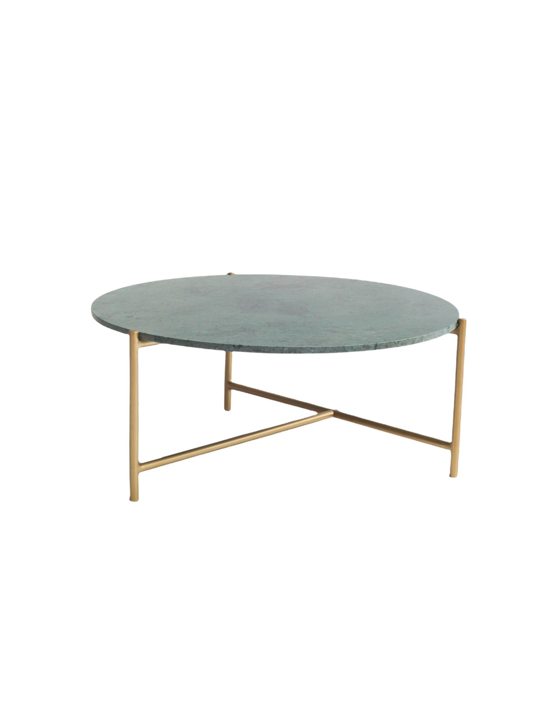 MORGANS - Table métallisée en marbre et fer vert.