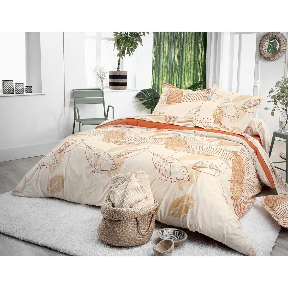 FOLIO - Housse de couette au feuillage léger coton terracotta 240 x 260