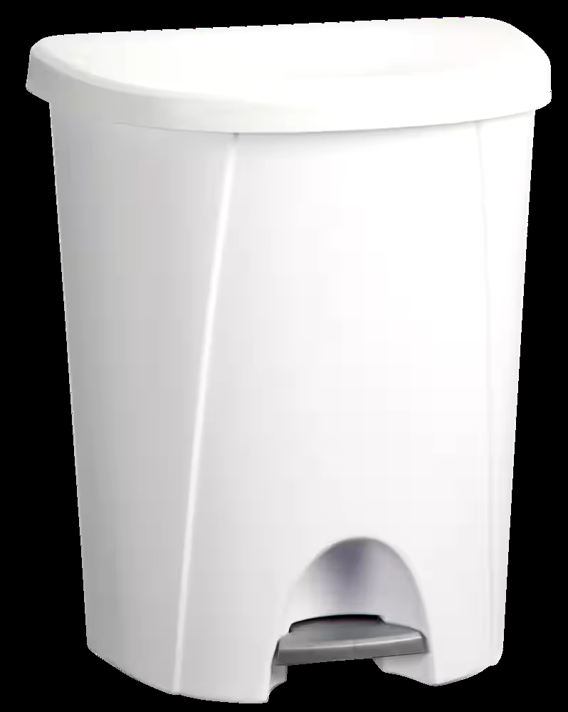 Sterilite Plastic D-Shaped Step Garbage Can, White, 25-L