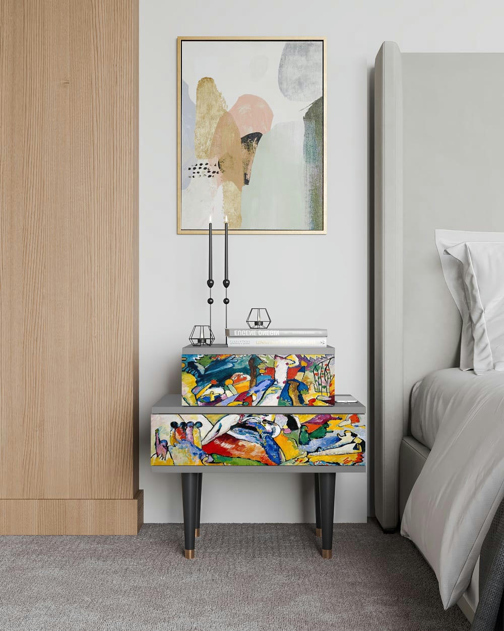 IMPROVISATION 26 BY WASSILY KANDINSKY - Table de chevet multicolore 2 tiroirs L 58 cm