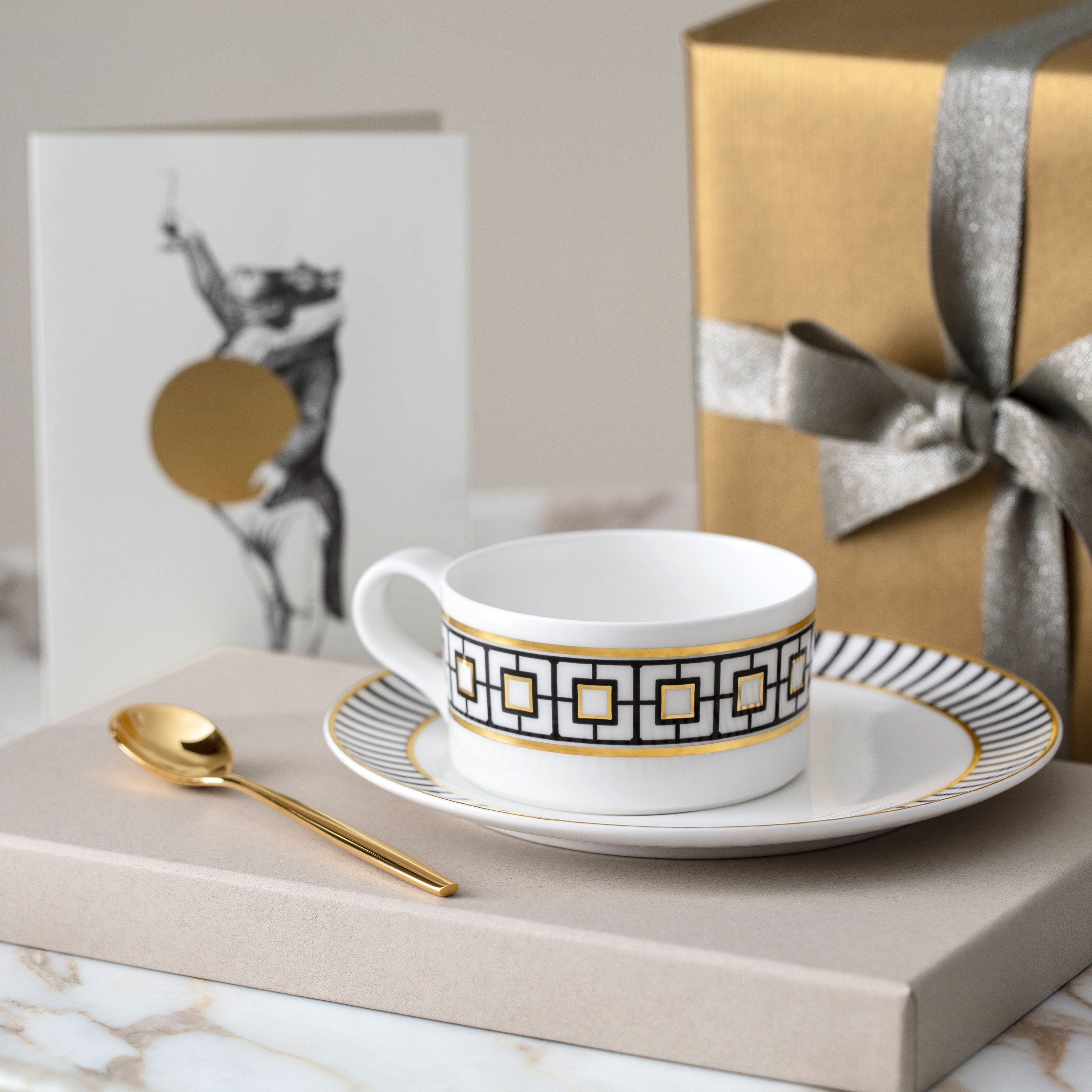 MetroChic Coffee cup saucer - Multi-colored, 7.3'', Premium Bone Porcelain