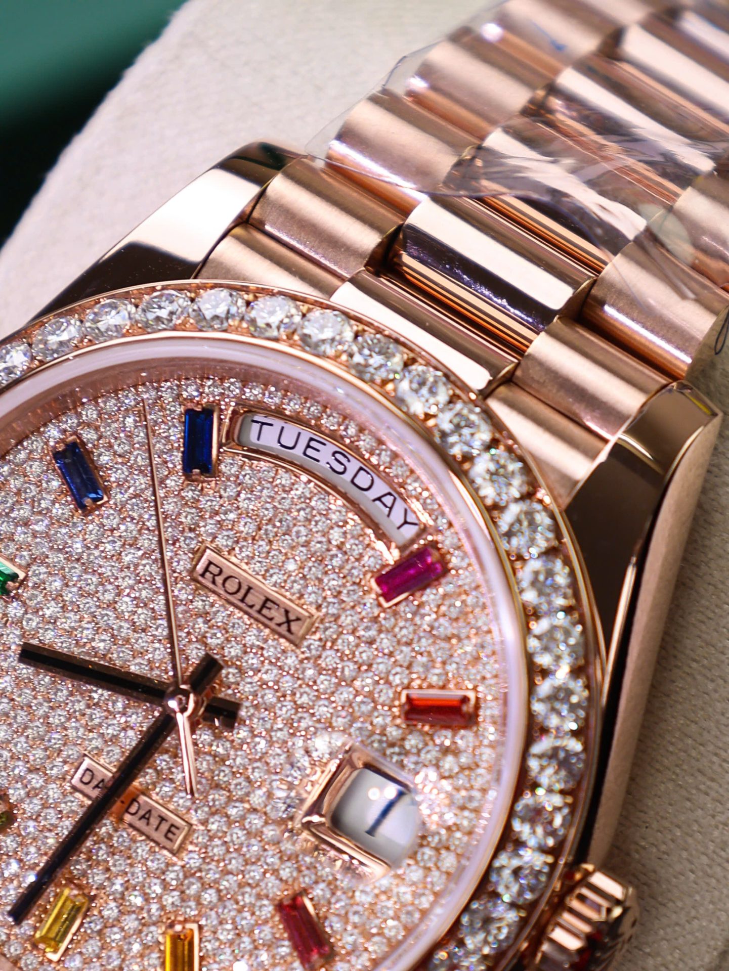 Rolex Day-Date RG Plated Gem-set Bezel Diamond Dial 40mm Super Clone