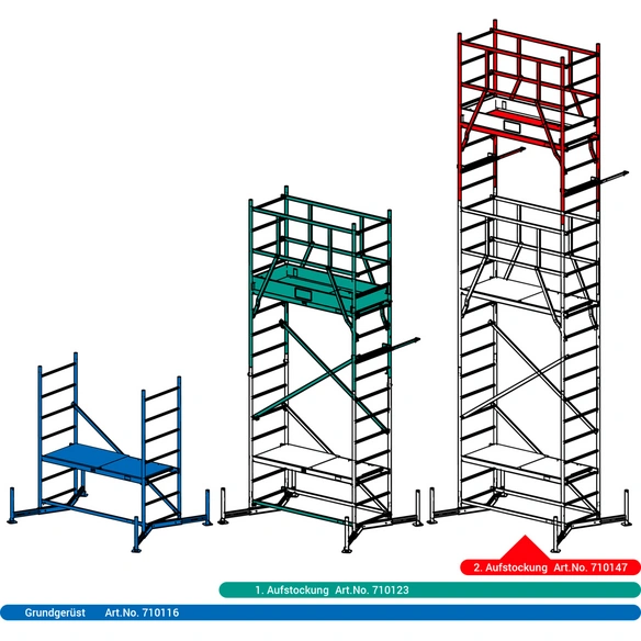 Arbeitsgerüst »ClimTec«, nur 2. Aufstockung, ohne Grundgerüst und 1. Aufst.; Arbeitshöhe: 7,00 m, max. 200 kg/m², Aluminium