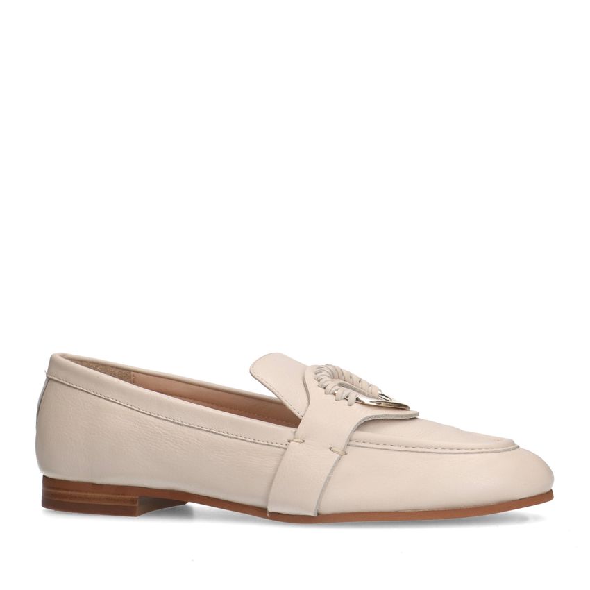 Manfield Witte leren loafers met goudkleurig detail