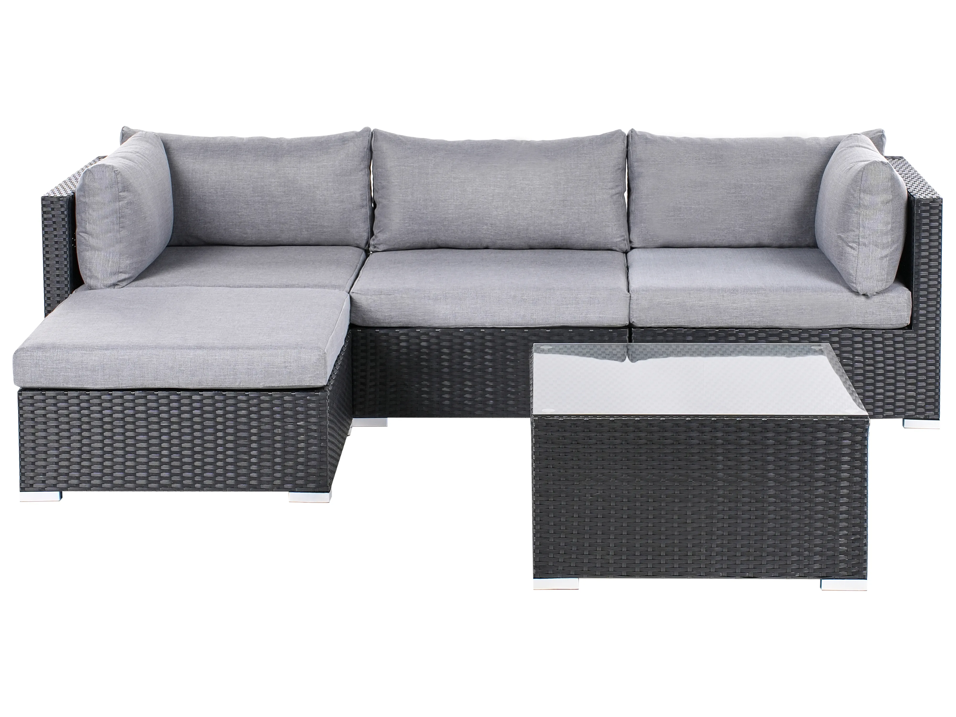 Garden Corner Sofa with Table 4 Seater SANO Left Hand PE Rattan Black