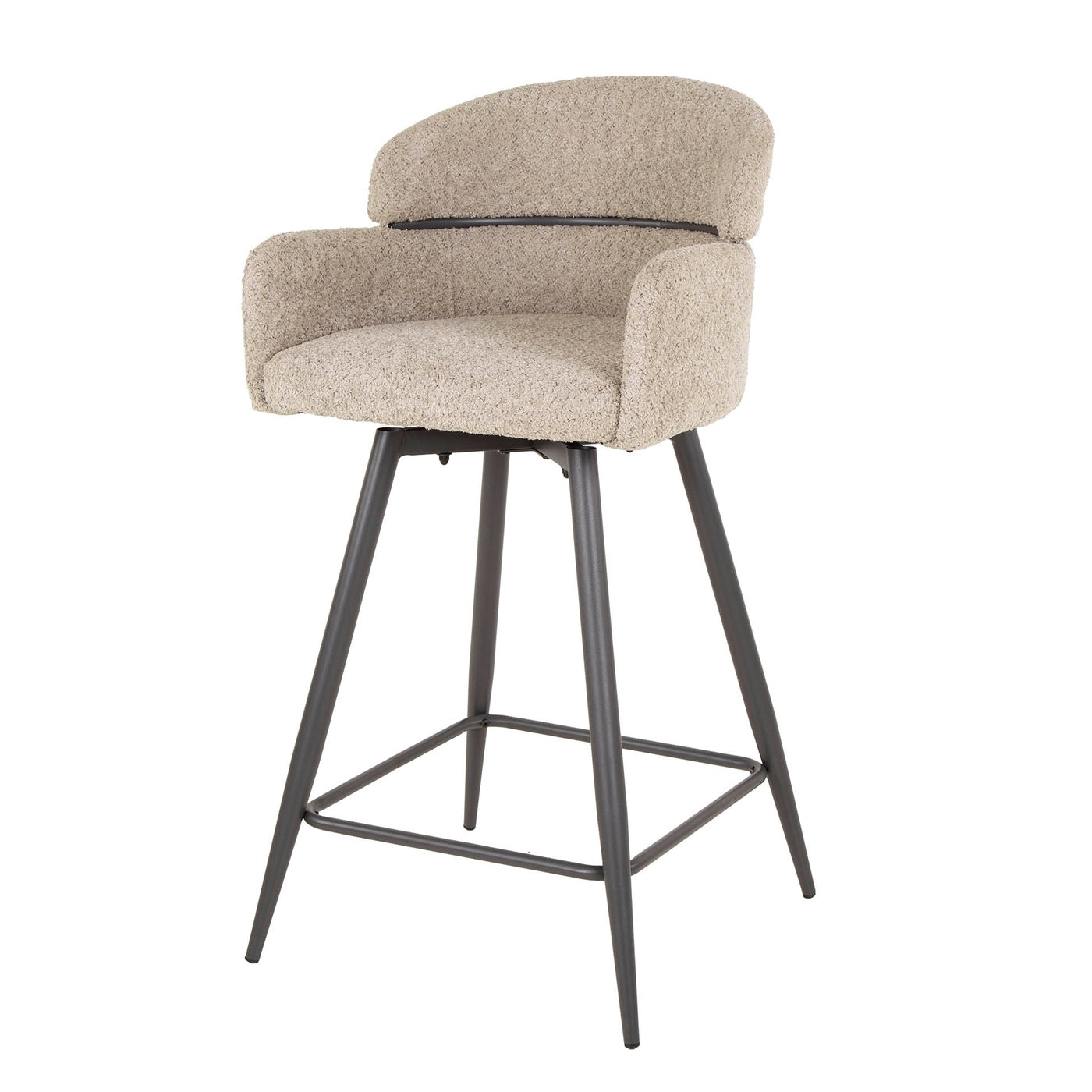 Giga Meubel Barstoel Ronde Rug - Zand Bouclé - Draaibaar - Zithoogte 68cm