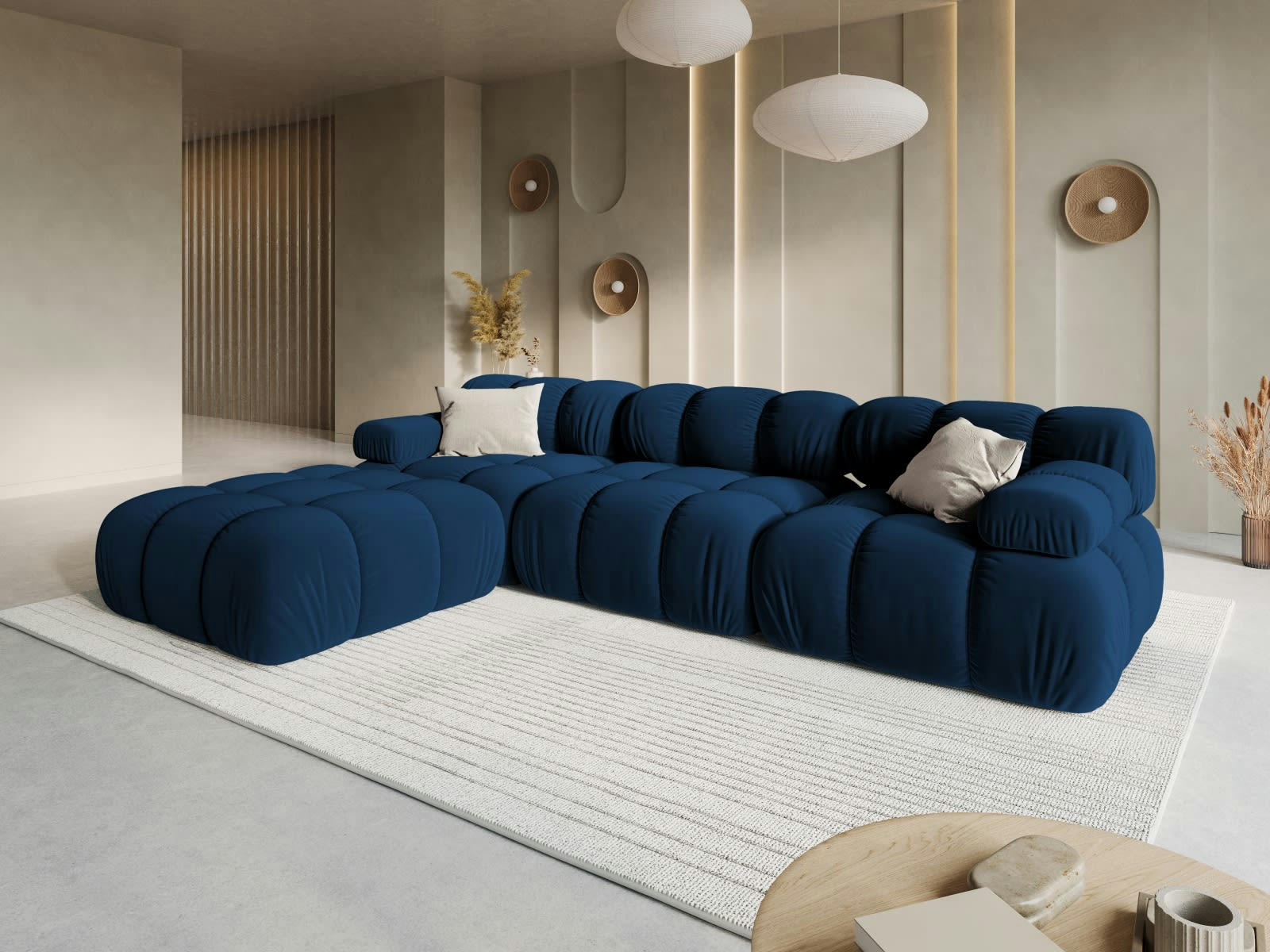 BELLIS - Canapé modulable 4 places en tissu velours bleu roi