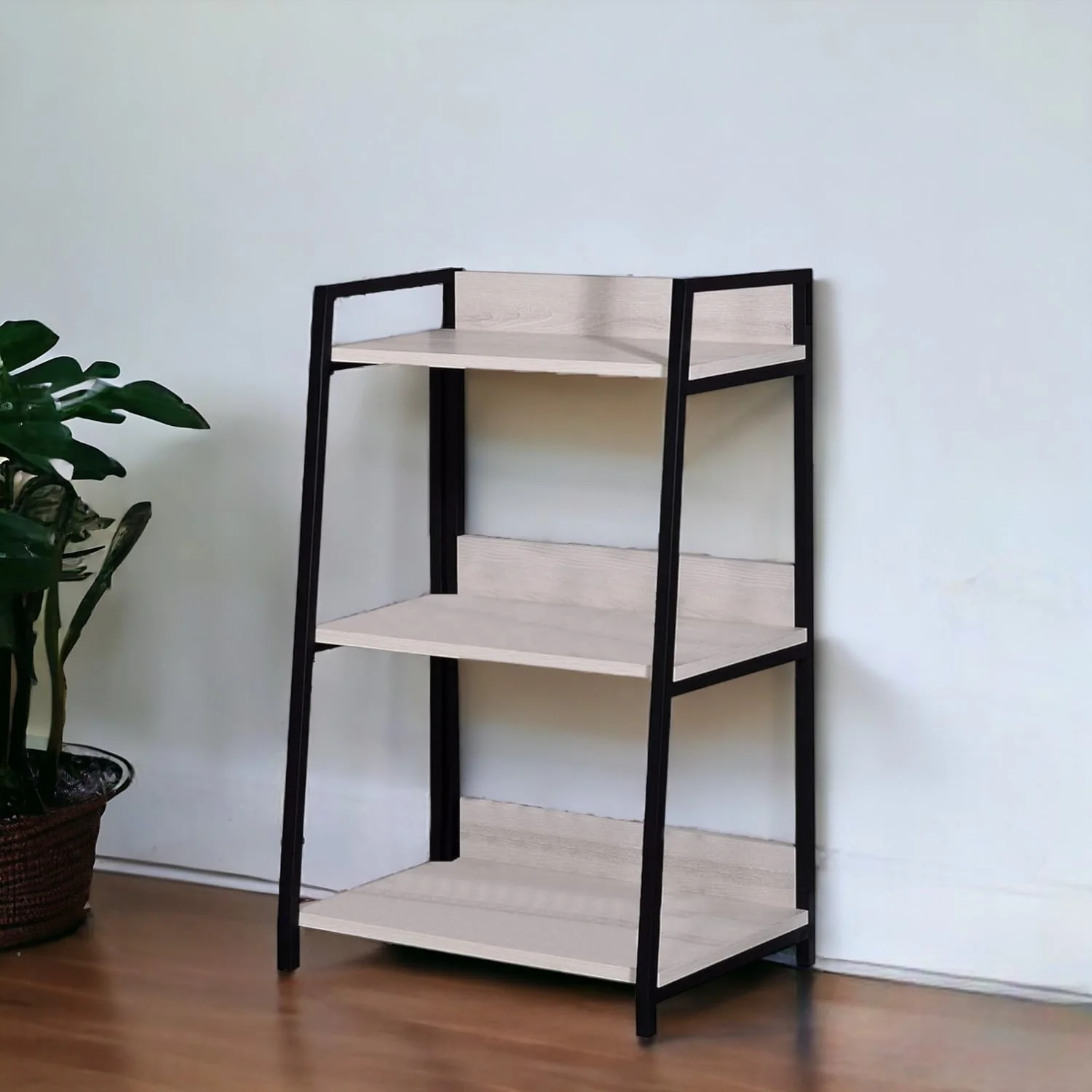 Vertical 3 Shelf Ladder Bookcase Metal Frame and Wood Shelves Perfect for Any Room - 37H x 24W x 16D