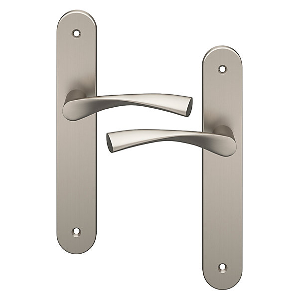 Ensemble poignée sur plaque rond GoodHome Breage effet nickel satin gris L.120.5mm x l.40mm entraxe 195mm