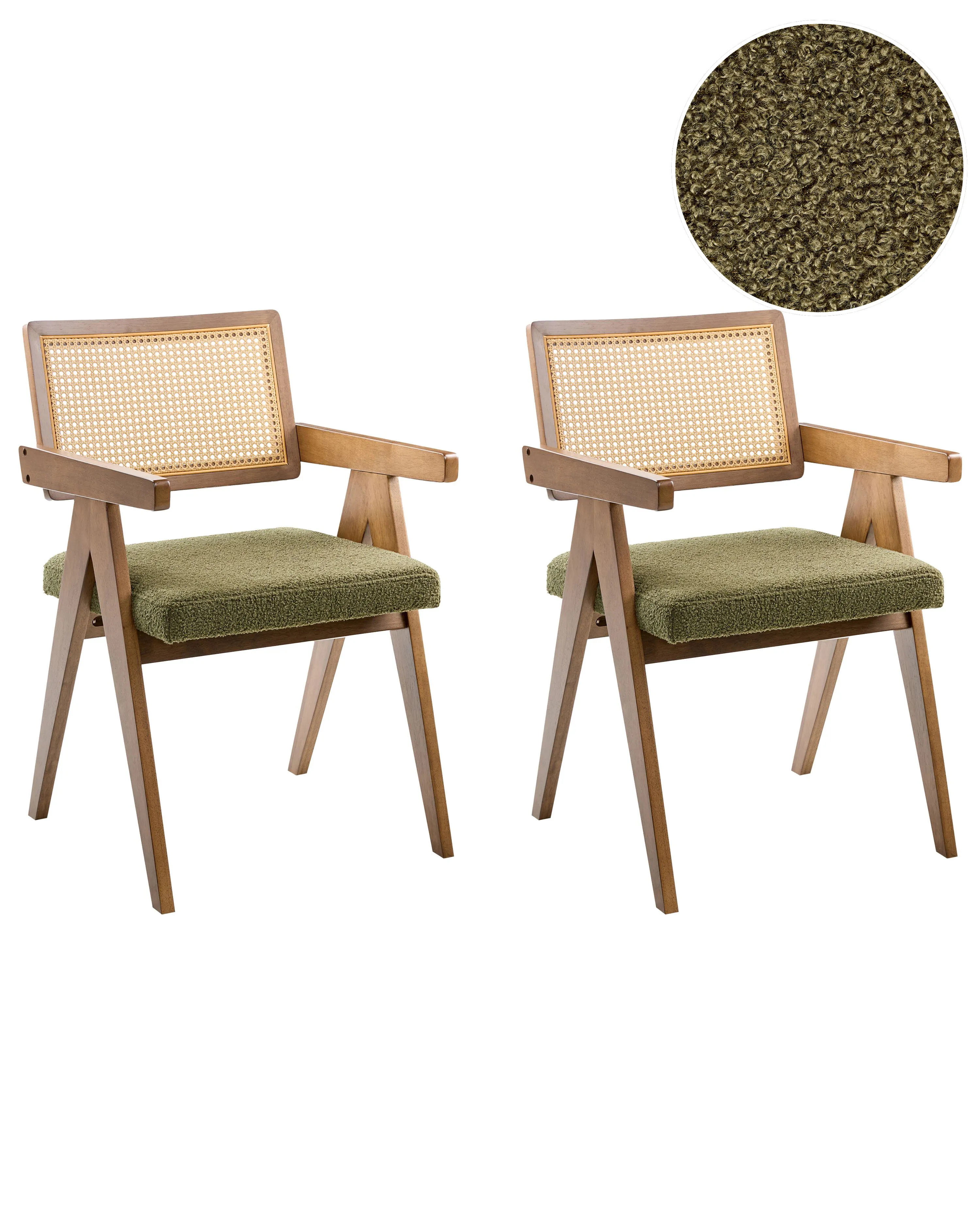 Set of 2 Dining Chairs AVA Wood Brown/ Green