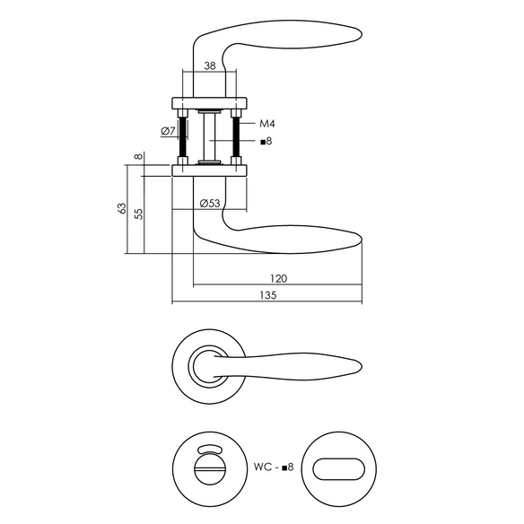 Türdrücker »Jupiter«, D.53x8 mm WC8 mm stift