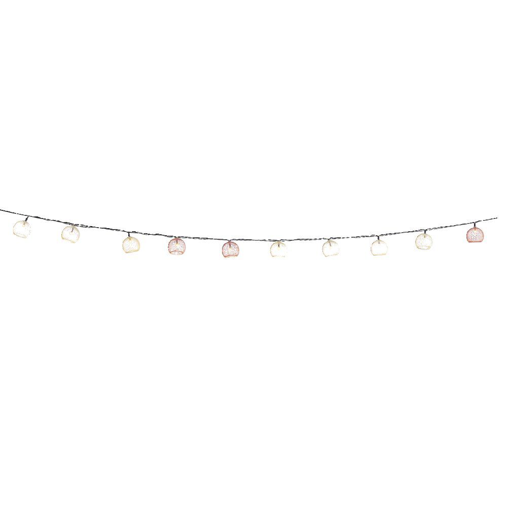 Guirlande solaire 10 boules métal ajouré rouge et beige L6,7M