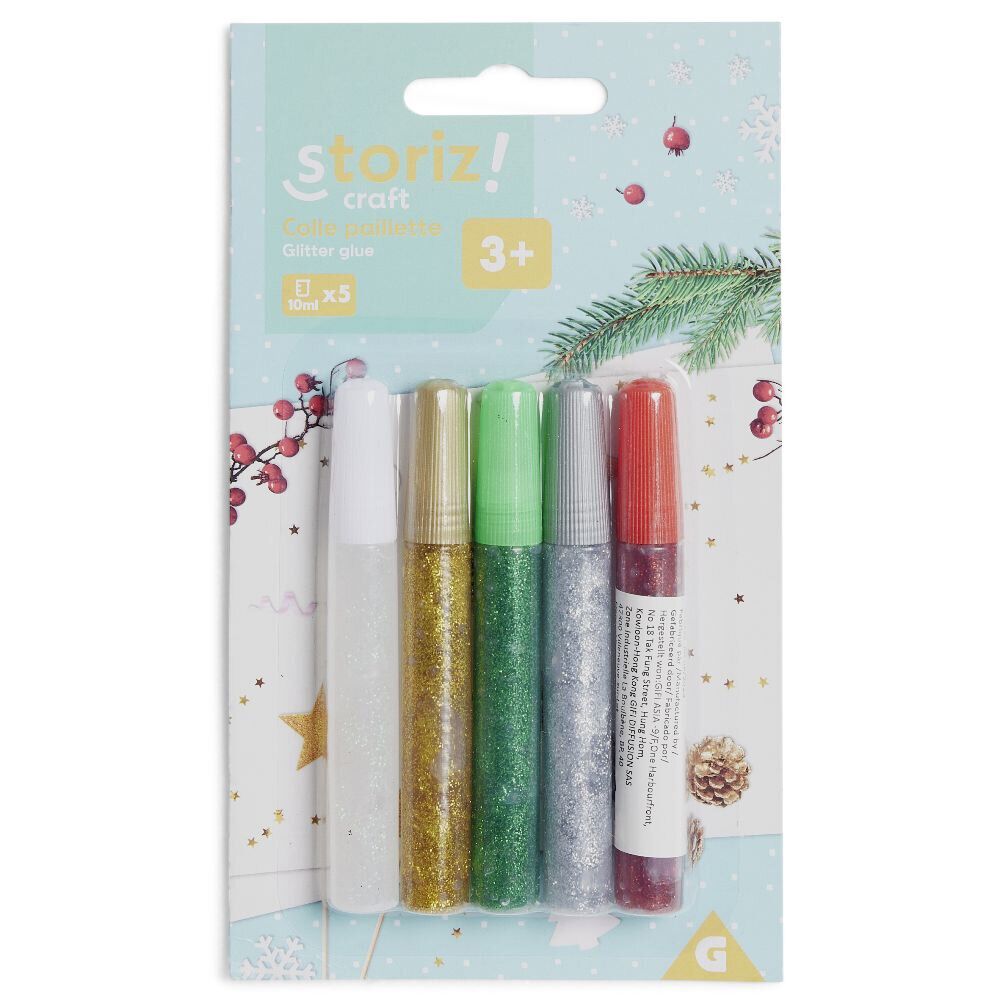 Colle colorée pailletée 10ml x5