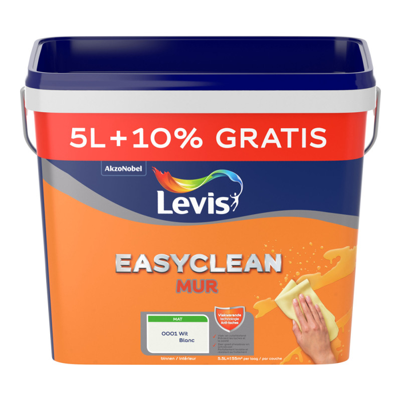 Peinture Easyclean Mur blanche mate 5 L   0,5 L LEVIS