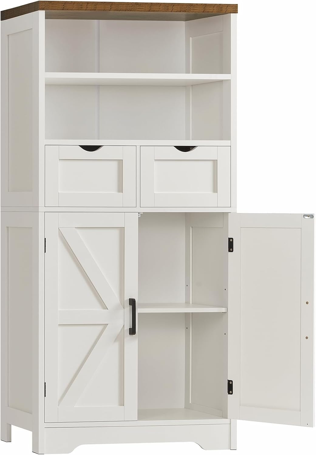 TEENFON Storage Cabinet with Doors & 2 Drawers, Kitchen Cabinet with Adjustable Shelf, Pantry Cabinets, Bathroom Cabinets, for Living Room, Entryway, Home Office, White