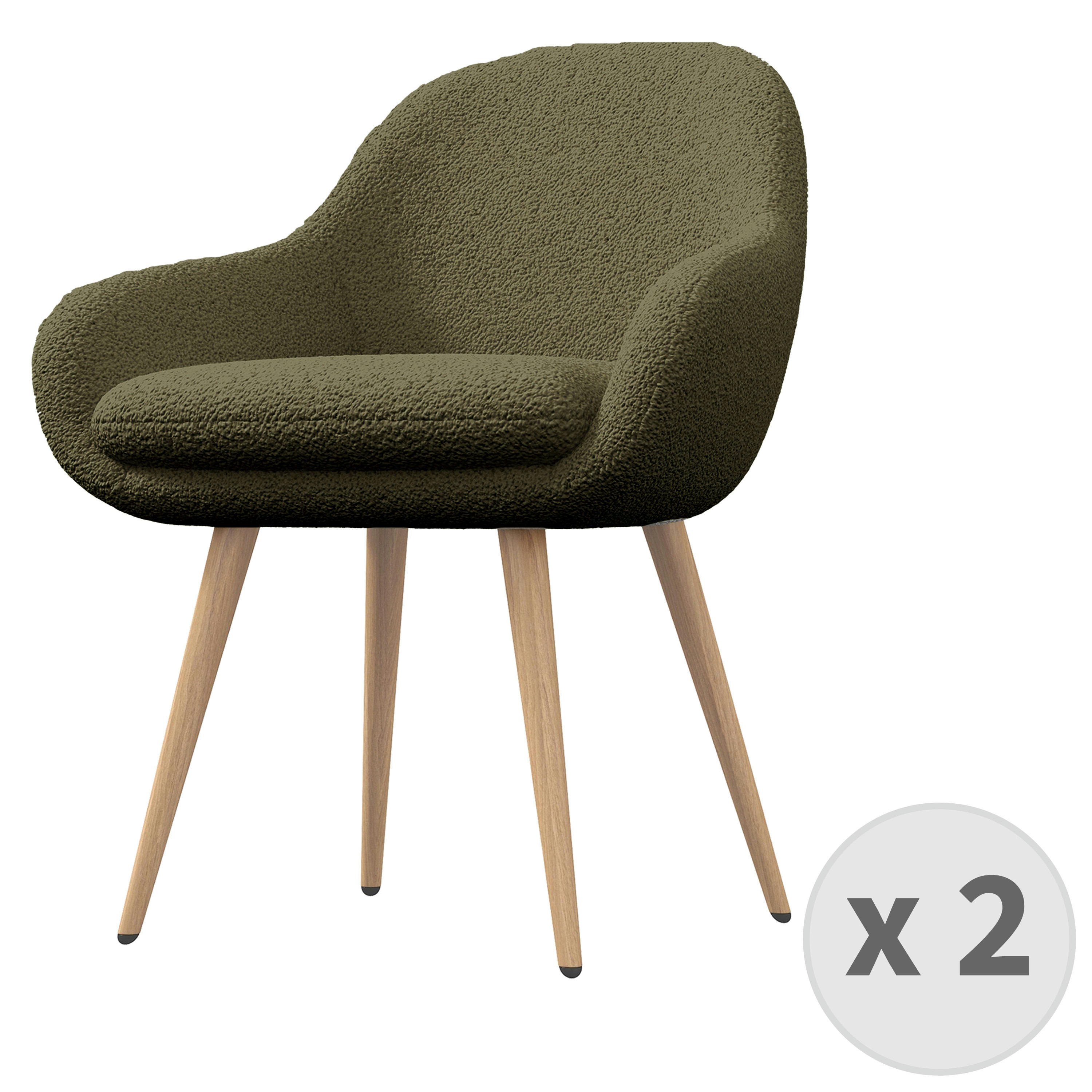 CANCUN - Chaise en tissu bouclette Army et pieds métal décor bois (x2)