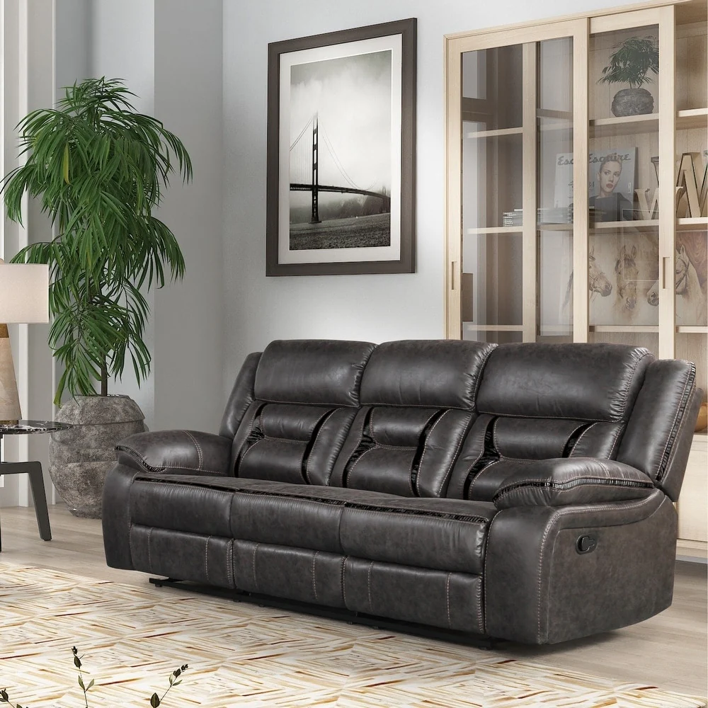 Roundhill Furniture Elkton Manual Motion Reclining Sofa with Storage Console