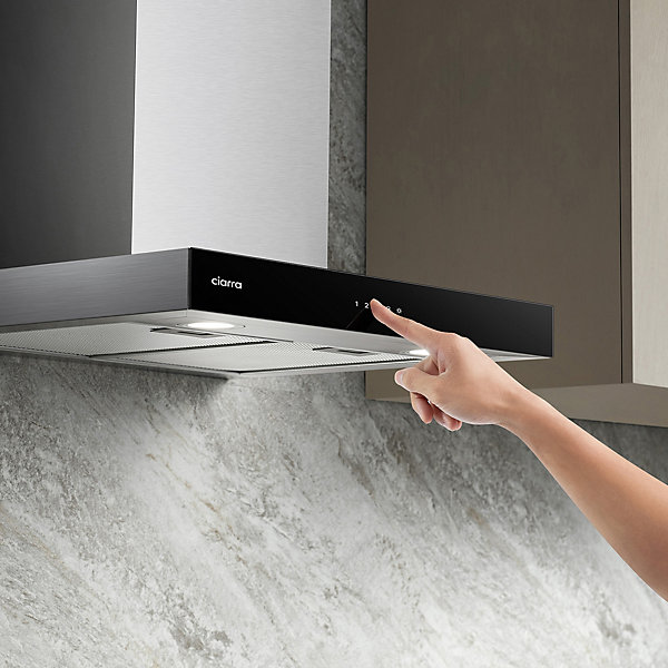 Hotte décorative 60cm classe a    murale 650m3h smart wifi 4 vitesses évacuation ou recyclage tactile inox CD6102S Ciarra