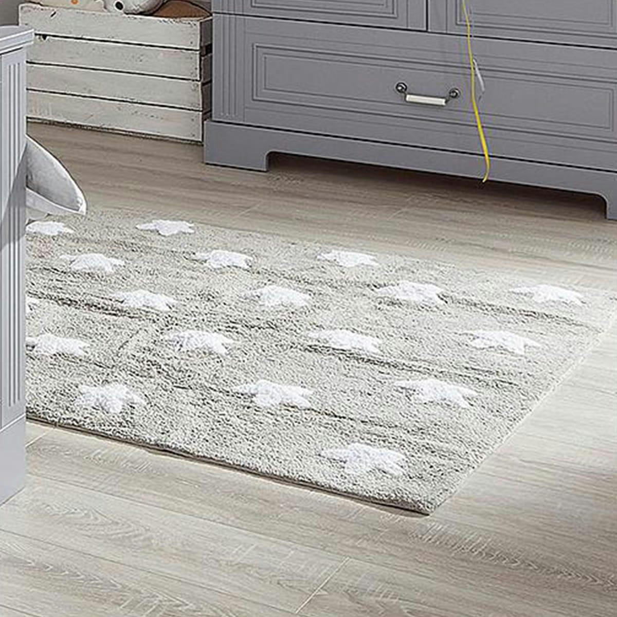 ÉTOILES - Tapis coton gris motif étoile 120x160