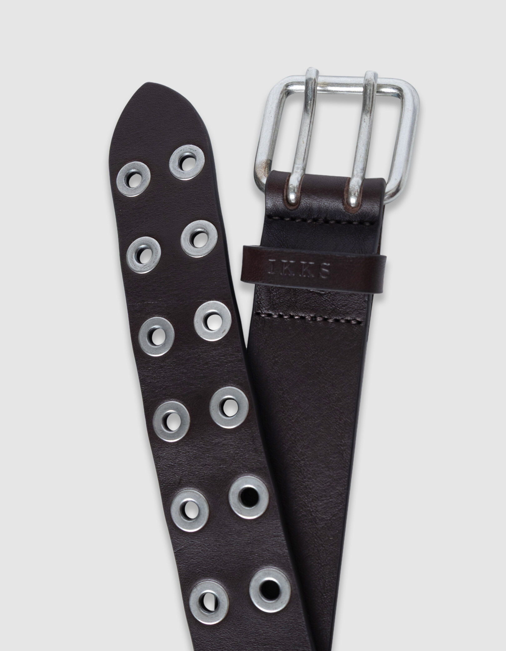 Ceinture marron cuir rivets Femme