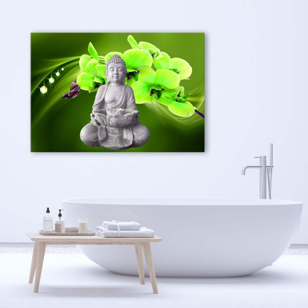 Feeby Obraz na płótnie Budda z zieloną orchideą 60x40