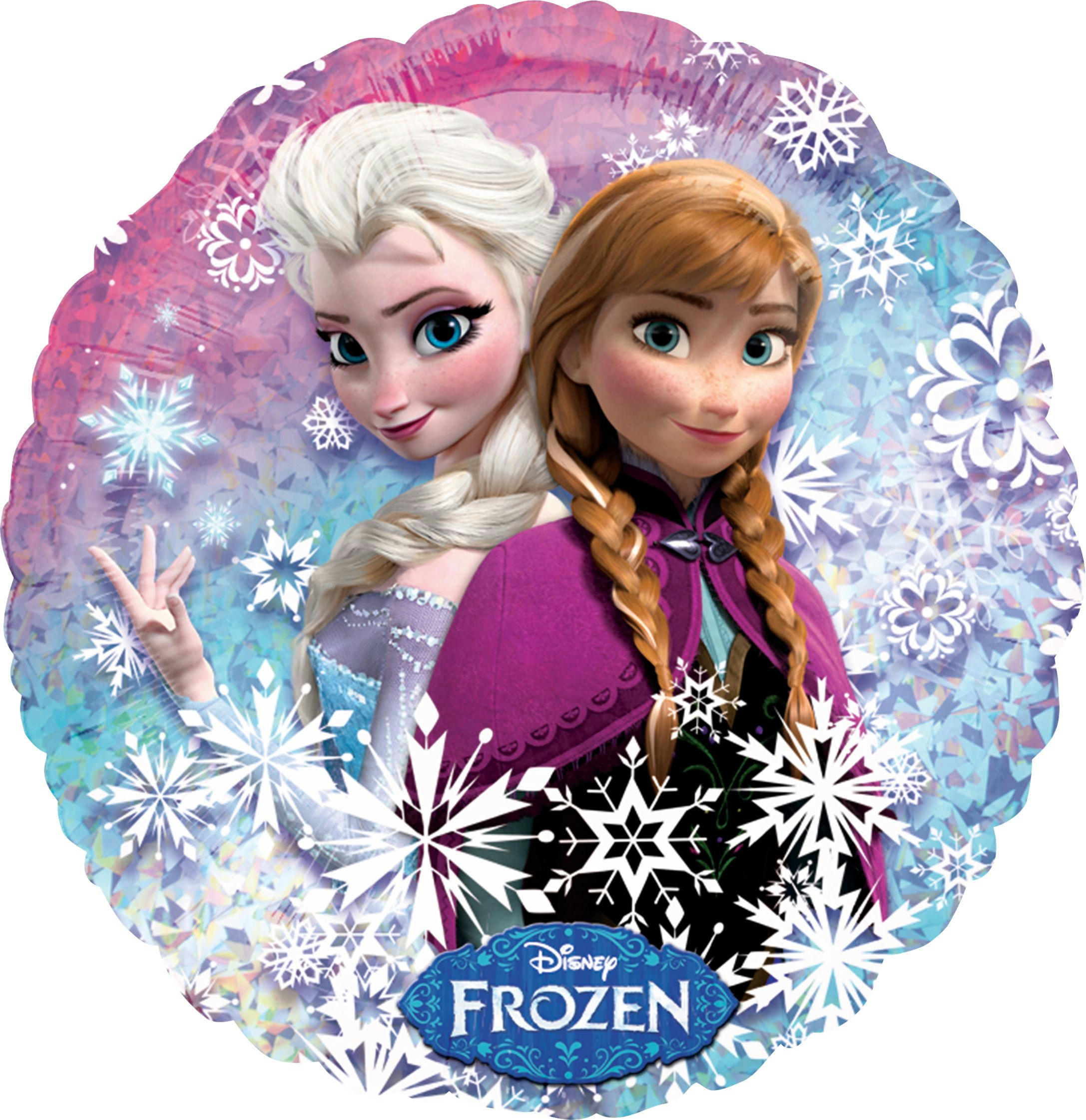 Disney Frozen Elsa & Anna Round Satin Foil Balloon, Purple/Blue, 18-in, Helium Inflation & Ribbon Included for Birthday Party