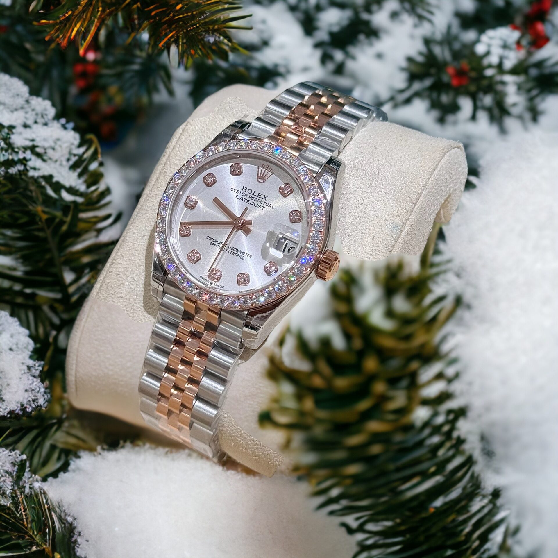 Rolex Datejust SS/RG Plated White Dial With Diamonds 31mm Jub AAA Replica