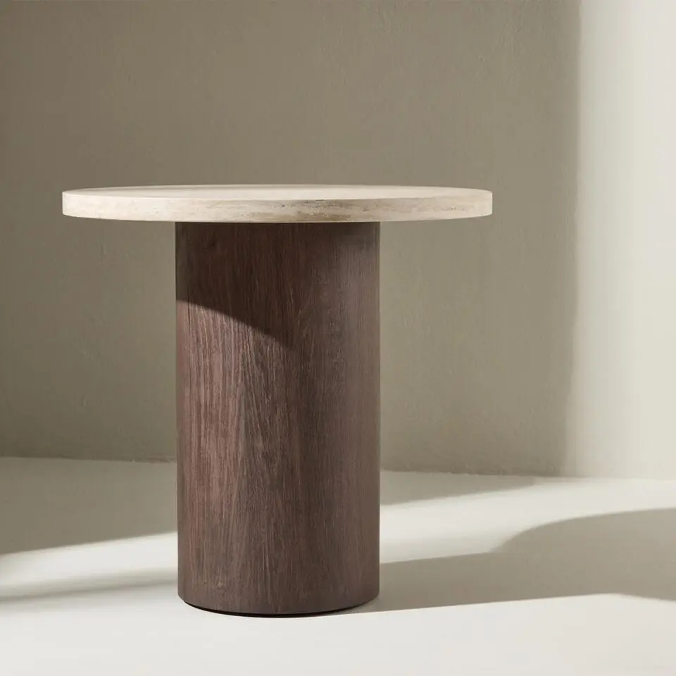 Nest living Jente Ronde Bijzettafel Donkerbruin En Beige - &Oslash; 50 cm