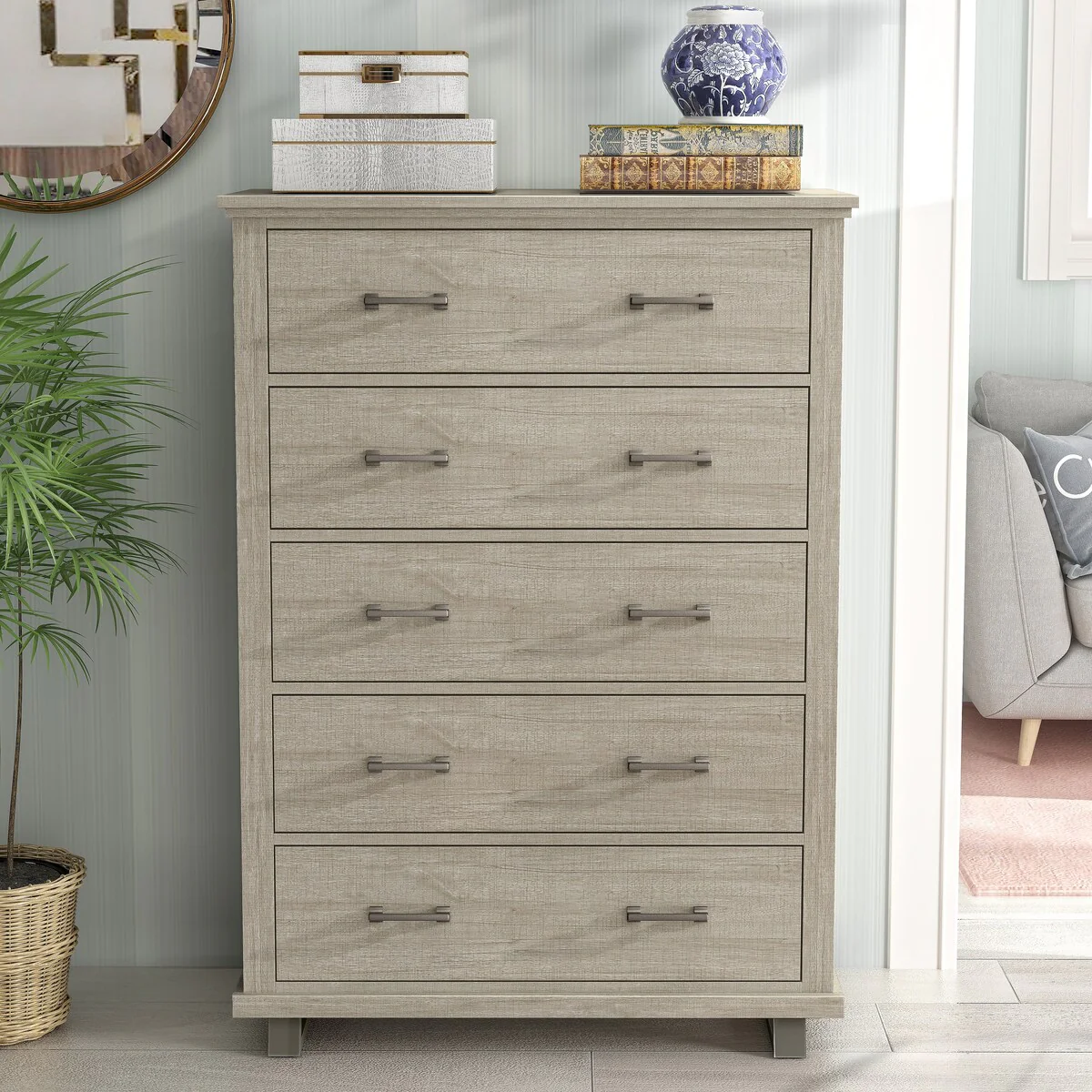 Contemporary 38 Wide Tall 5-Drawer Chest w/ Weathered