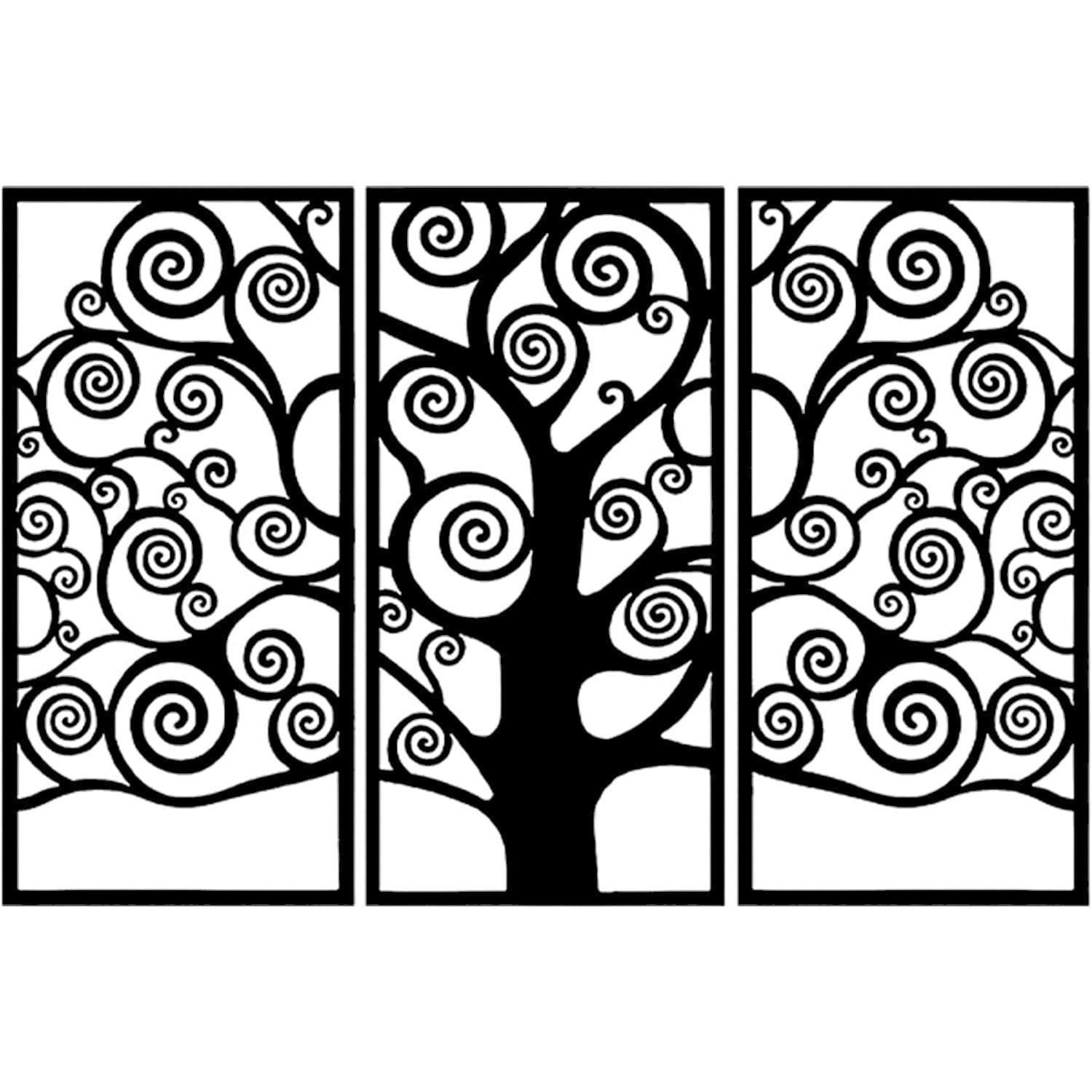 - Déco murale triptyque arbre de vie boucle en métal noir 147x99 cm