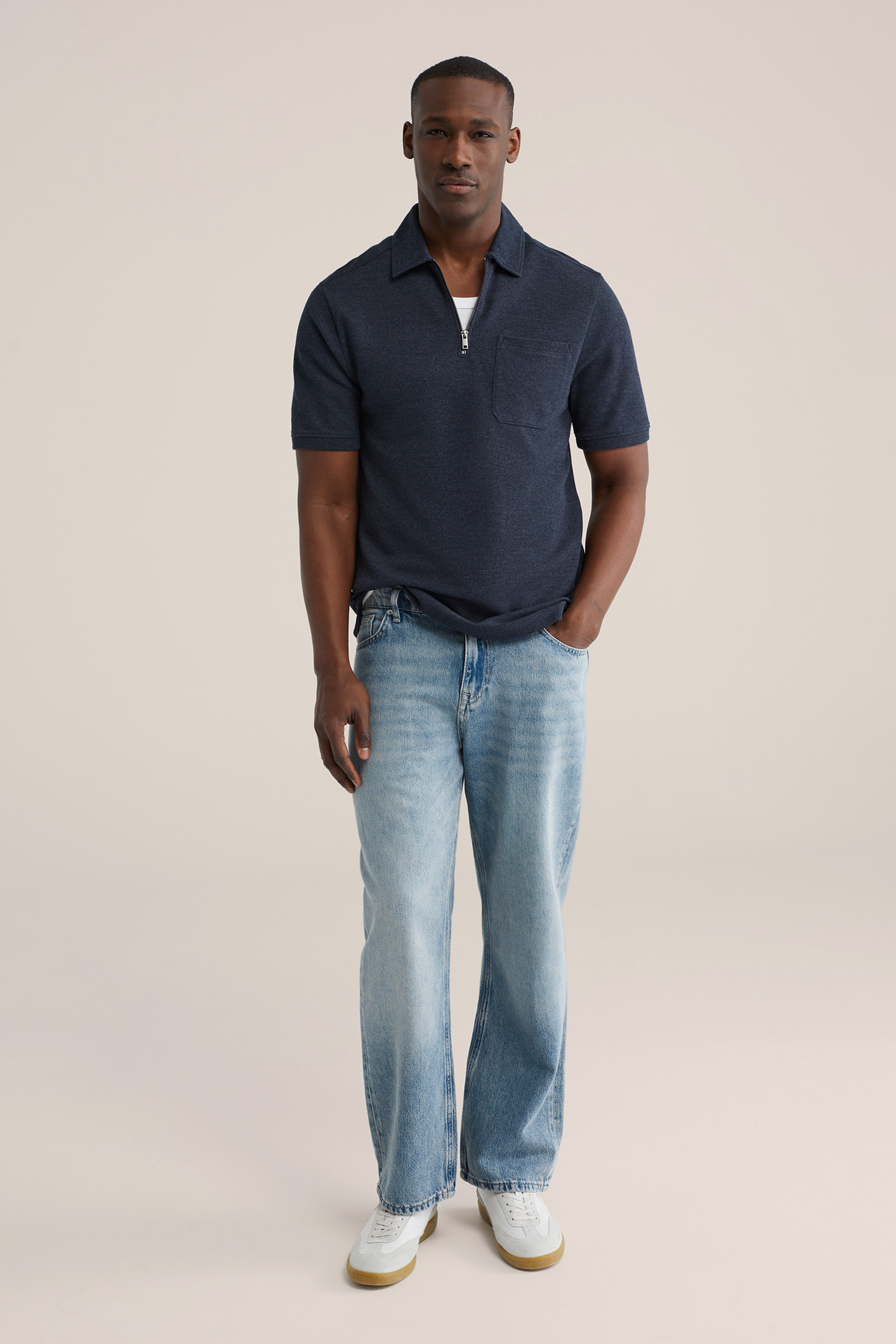 Heren regular fit polo met quarter-zip en borstzak