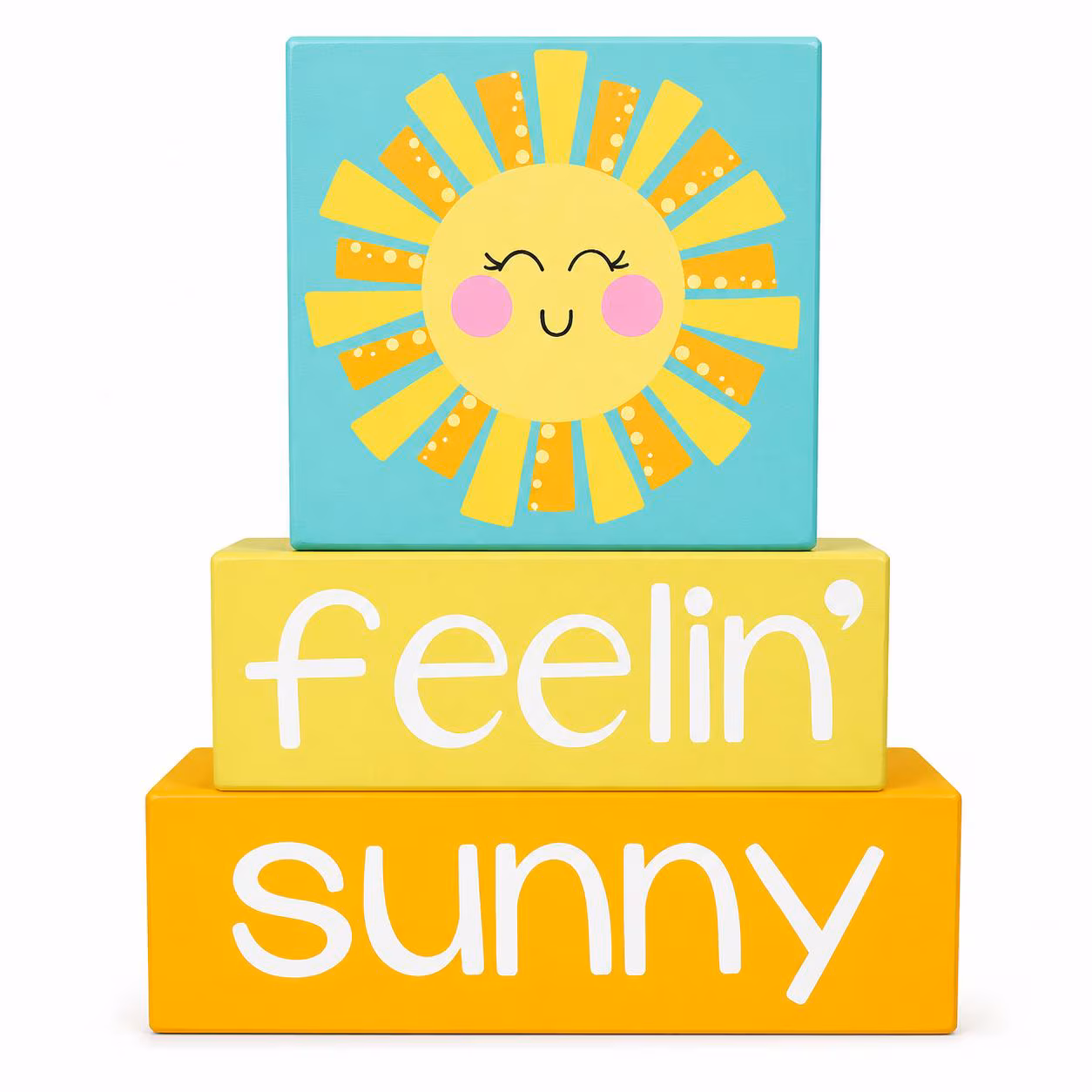 Hand Painted Wood Block Set: Summer Sunshine Tiered Tray Decor