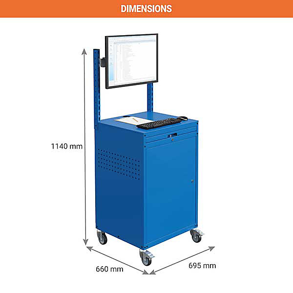 Armoire informatique mobile - Bleu industriel - Support écran sur rail - W040010032-GCBI