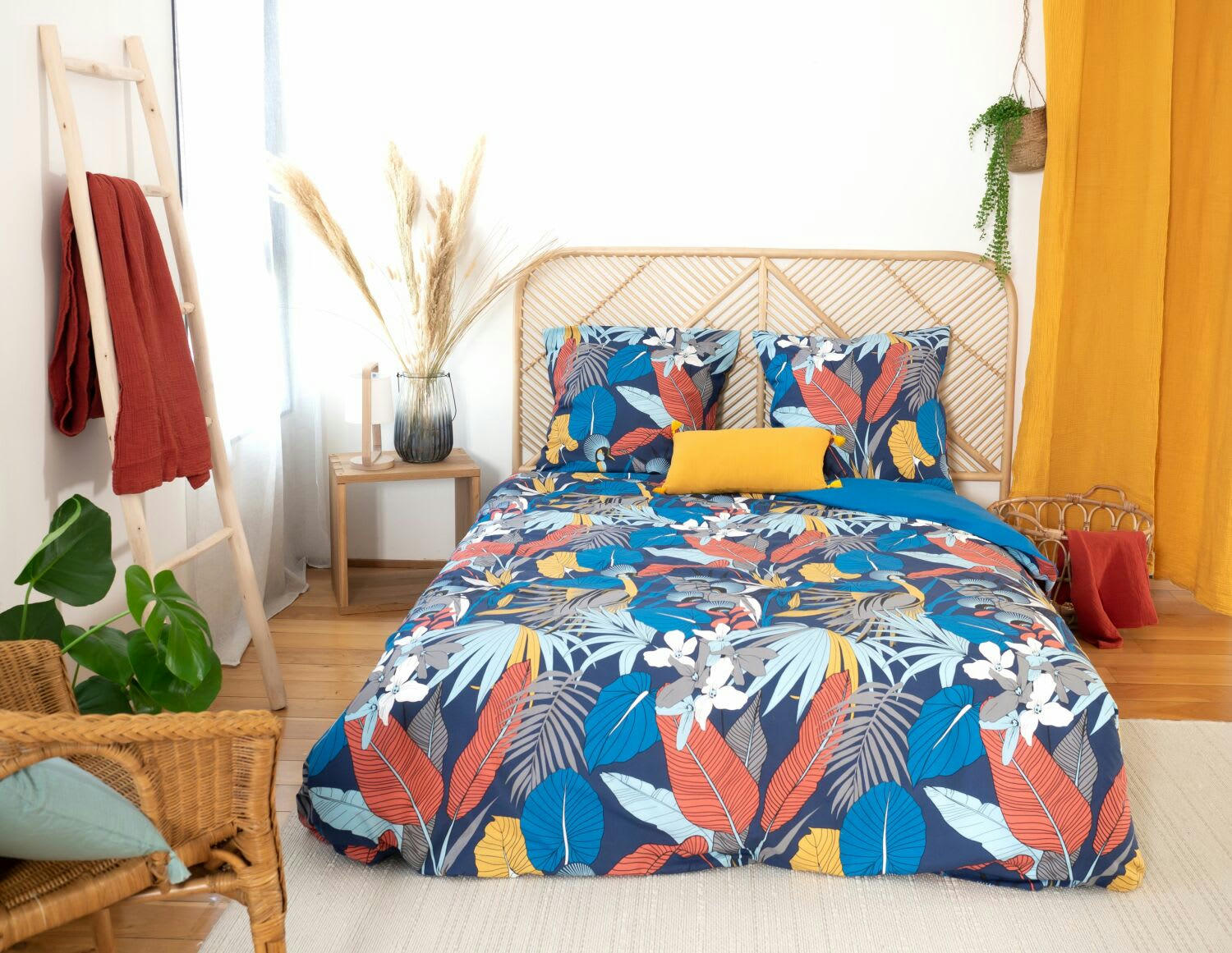 PARADE - Parure housse de couette satin de coton bleu 220x240 cm