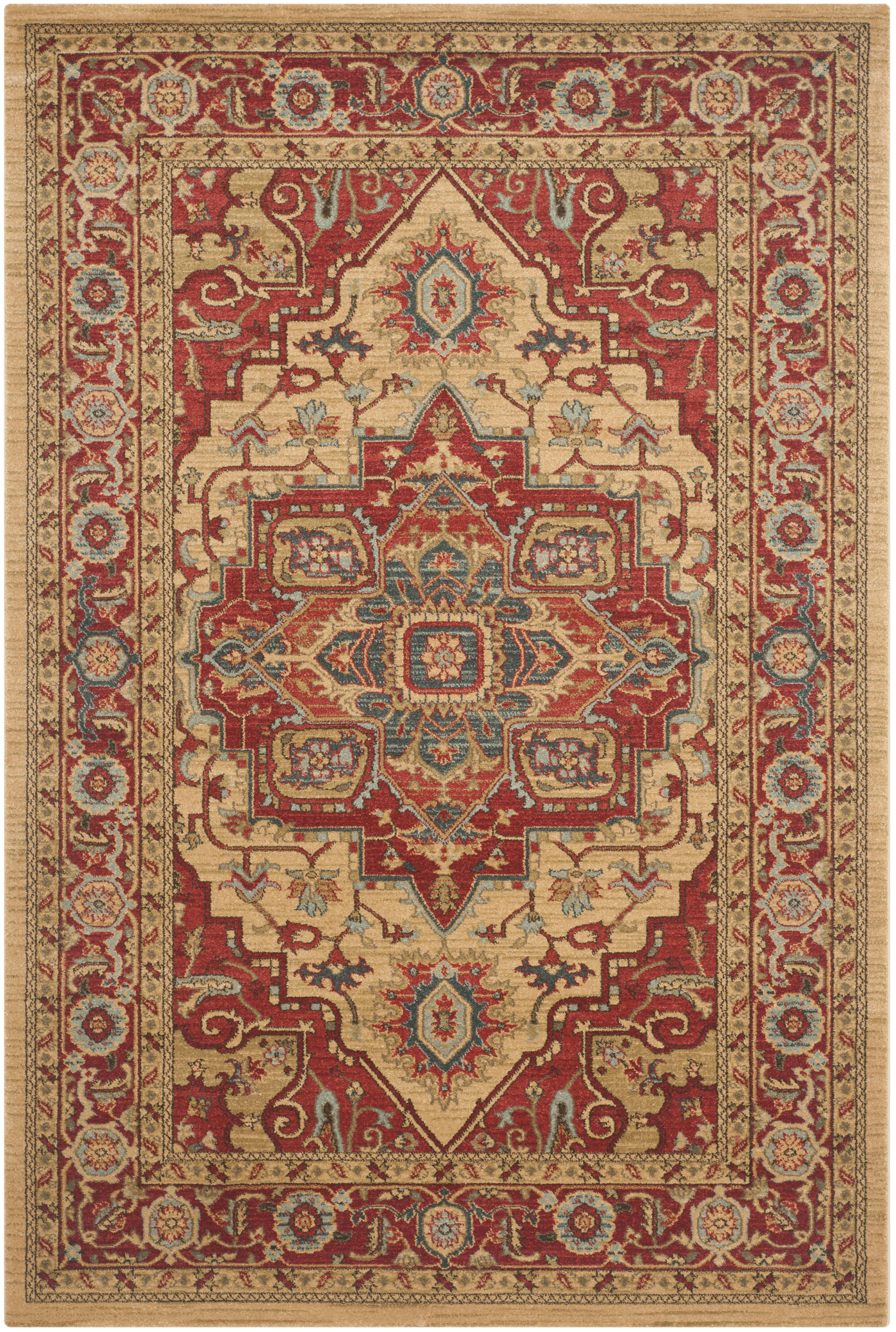 MAHAL - Tapis de salon interieur en rouge & naturel, 155 x 231 cm
